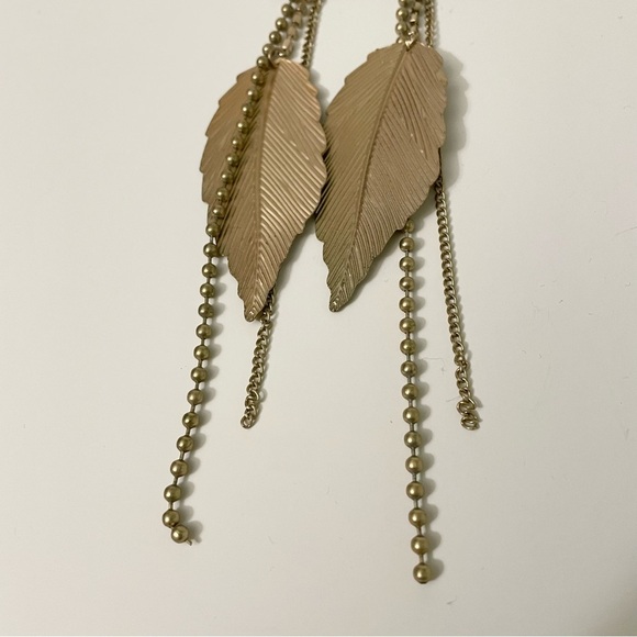 Guess Gold Tone Leaf and Chain Statement Dangle Earrings - Picture 4 of 12